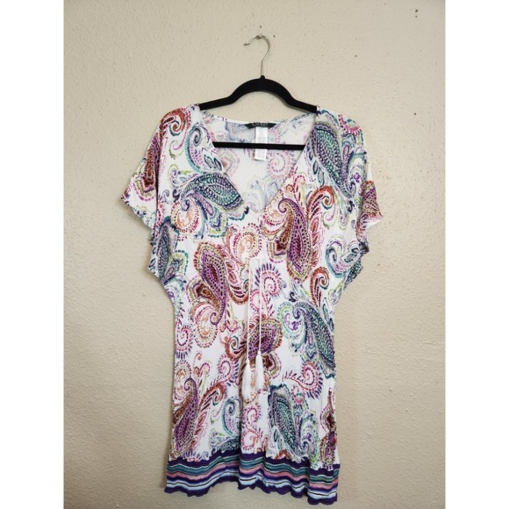 Lauren‎ Ralph Lauren Women Multicolor Paisley V-Neck Swim Cover Up Dress Small